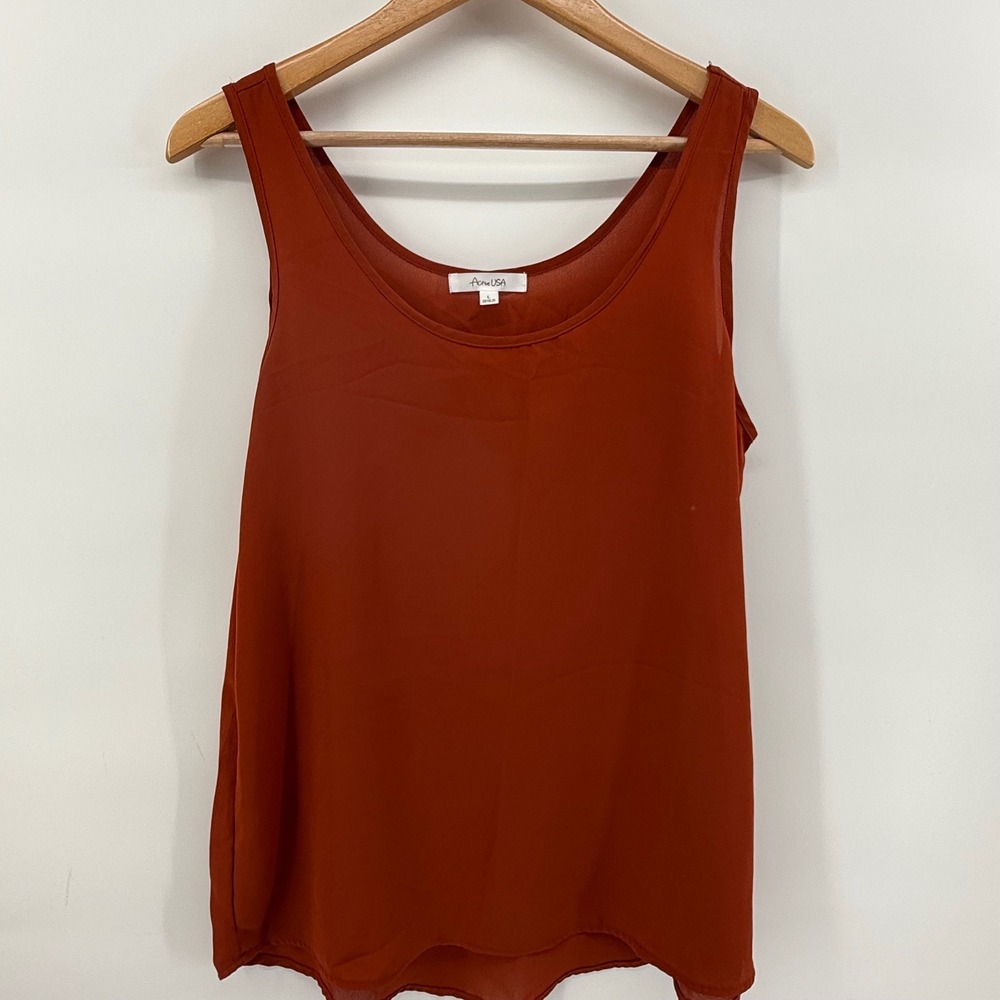 Active USA Rust Burnt Orange Chiffon Tank Top Size L T1029